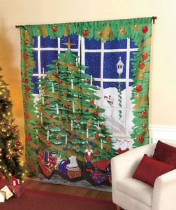 Christmas Tree Window Scene Curtain Perfect for Dorm or Small Apt 72" BN