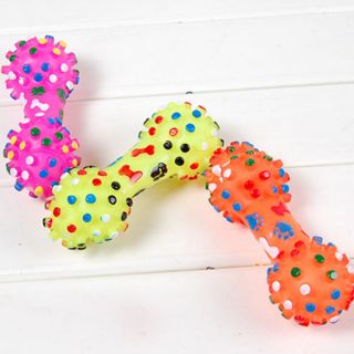 Rubber Bone Chewing Cute Pet Dog Cat Puppy Colorful Sound Squeaky Polka Dot Toys