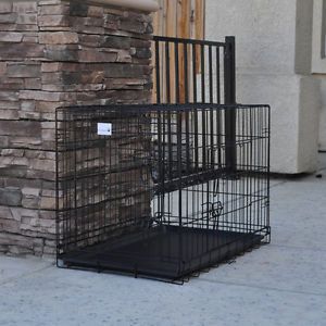 New Champion 42" Portable Folding Dog Pet Crate Cage Kennel Two Door ABS Tray