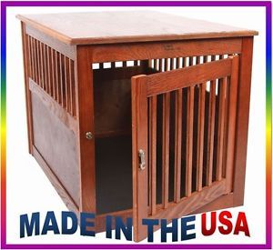New Deluxe Indoor Oak Wood End Table Pet Dog Crate Kennel Large Mahogany 52166