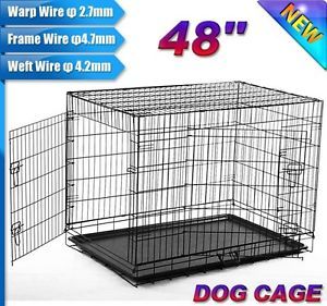New 2 Doors 48" Large Folding Metal Pet Dog Crate Cage Kennel US Seller
