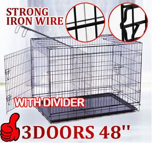 48" 3 Doors Large Folding Dog Pet Crate Cage Kennel with Divider High Quality
