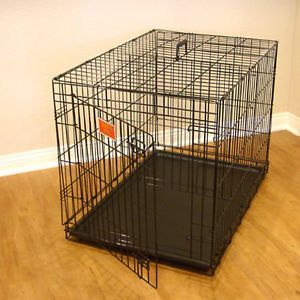 48 inch Extra Large Single Door Folding Steel Dog Crate Kennel Cage Black