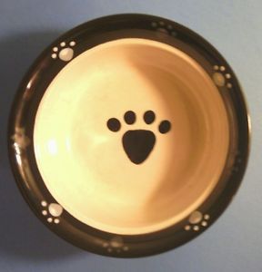 Ceramic Glazed Paw Print Pattern Pottery Dog Pet Water Food Bowl Feeding Dish