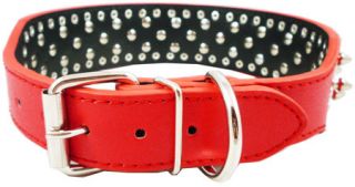 Studs Spikes Red Leather Dog Collar 19" 22" Large 2"