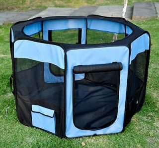 Pawhut 46" Soft Folding Pet Playpen Blue Exercise Cage Dog Pen Kennel Crate