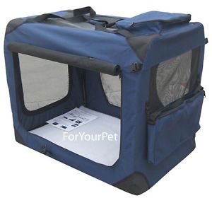 EliteField Navy Blue 3 Door Folding Soft Dog Crate Cage Kennel 4 Sizes