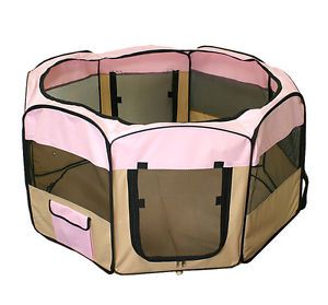 New Deluxe 48" Pet Dog XL Playpen Kennel Exercise Pen Crate Pink w Carrying Bag