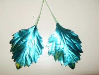Vtg Xmas Turquoise Metallic Foil Millinery Flower Wreath Craft Supply Leaves RR