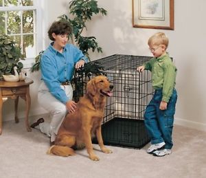 Life Stages Single Door Folding Dog Crate Pet Pen Cage w Divider Composite Pan