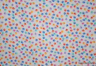 Puppy Dog Paw Prints Paws Canine Cotton Print Blue Pink White Curtain Valance