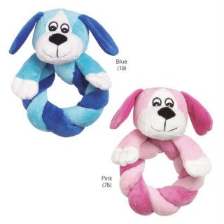 Puppy Ring Thing Dog Plush Velour Toy Pet Squeaker Toys Blue Pink Squeakie