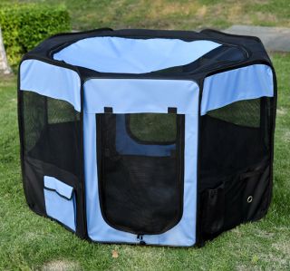 New 46" 2 Door Soft Pet Playpen Exercise Cage Dog Pen Puppy Kennel Blue