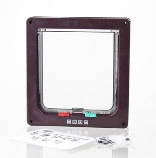 Brown 4 Way Lockable Dog Cat Kitty Pet Door Flap Dog
