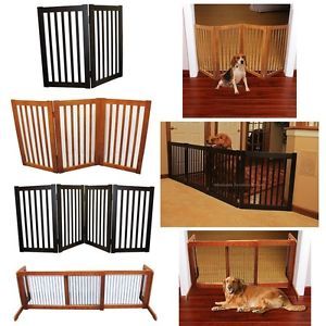 Wood Pet Gate Freestanding Folding Cat Dog Door Adjustable Portable Safety Fence