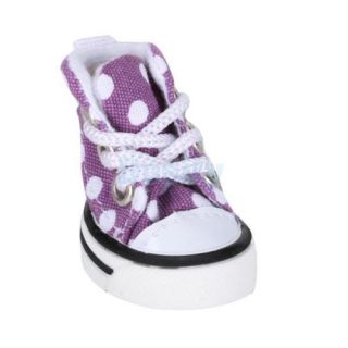 Pet Dog Canvas Rubber Sneakers Sports Boots Shoes Purple White Polka Dots Size 1