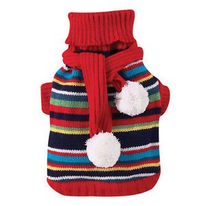 Zack Zoey Multi Bright Turtleneck Dog Sweater Scarf Set Sizes Limited