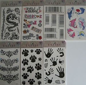 Body Art Transfer Temporary Tatoo Cat Dog Paws Barcode Hands Foot Print Dragon