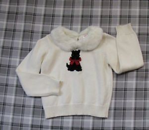 Gymboree Holiday Friends Ivory White Faux Fur Collar Scottie Dog Sweater Sz 7