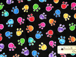 Dog Cat Paw Prints Paws Mulit Color Fabric by The 1 2 Yard BTHY