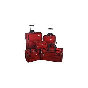 Samsonite 5 Piece Travel Luggage Set Red Bagpack Clothing Storage Accessories