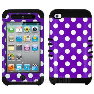 Polka on Purple Black Impact Rubber Cover Case for Apple iPod Touch 4 4th Gen