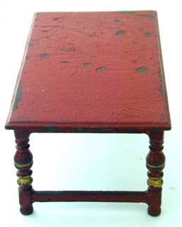 Vintage Arcade Toy Cast Iron Doll Furniture Red Table 3 Chairs