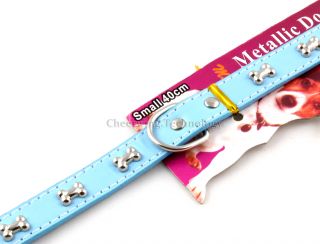 12 5" Bones Pattern Dog PU Leather Collar 2 0cm Blue