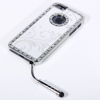 Pen for Apple iPhone 5 Silver Bling Diamond Aluminum Flower Hard Case Cover