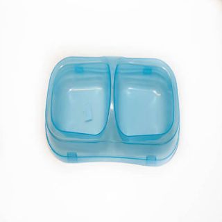 New Pet Cat Dog Double Food Water Bowl Dish Feeder Clear Blue Plastic 4" x 8"