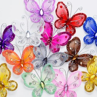 24 Organza Tulle Wire Butterfly Butterflies Nylon Wedding Arts Crafts Decor 2"