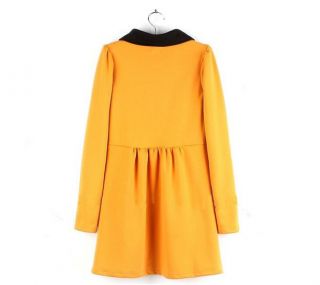 Baby Doll Peter Pan Contrast Collar Long Sleeve Dress Colour Block Pleated