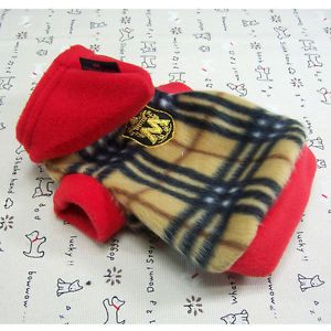Dog Clothes Warm Hoodie Shirts Pet Apparel Check Pattern Fleece Coats D117