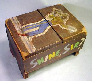 Vintage Shoe Shine Box Kit Black Americana Folk Art Primitive Sambo Painting