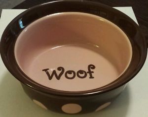 Petrageous Pink and Brown Stoneware Dog Food Water Bowl