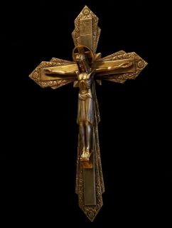 Beautiful 1930s Art Deco Bronze Wall Cross Crucifix