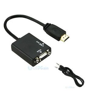 HDMI Male to VGA with Audio HD Video Cable Converter Adapter 1080p for PC Black