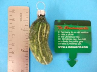 Authentic German Good Luck Pickle Frost Blown Glass Christmas Ornament