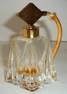 Antique Cut Crystal Perfume Bottle Atomizer Art Deco Heavy Diamond Shape