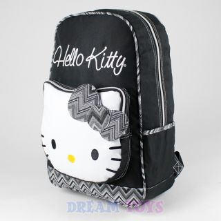 Sanrio Hello Kitty Backpack 16" Large Black Chevron Stripes Girls Book Bag