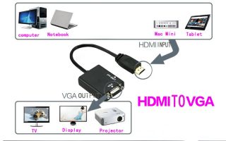 HDMI Male to VGA with Audio HD Video Cable Converter Adapter 1080p for PC Black
