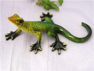 Lizard Gecko Green Yellow Black Colorful Hand Painted Resin Sculpture