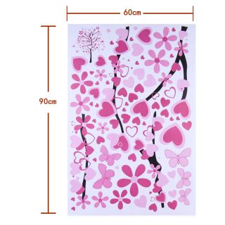Huge Pink Tree Heart Shape Flower Wall Stickers Art Paper Decals Home Decor