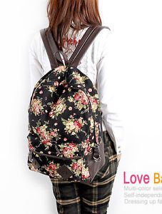 Girls Sweet Cute Kawaii Punk Floral Shoulders School Bag Backpacks Bookbags Blk