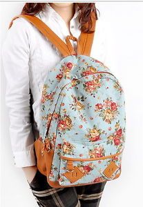 Girls Sweet Cute Kawaii Punk Floral Shoulders School Bag Backpacks Bookbags Blue