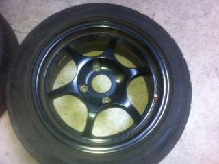 ★★★ JDM Black Racing Rim Wheel 15x114 3 Dunlop Tire Type R DC2 DB8 EK9 ★★★