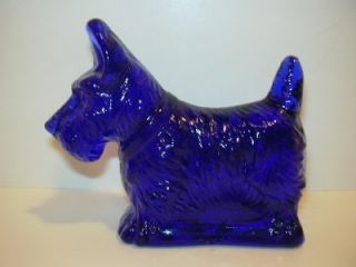 Mosser Cobalt Blue Glass Scottie Dog Westie Figurine