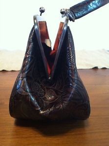 Donald J Pliner Couture Red Crocodile Embossed Leather Handbag Purse Tote Bag