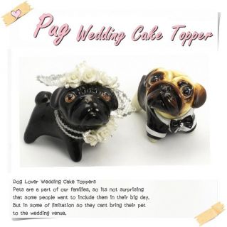 Pug Lover Dog Wedding Cake Toppers Ornament Figurine Ceramic Art Craft Decor