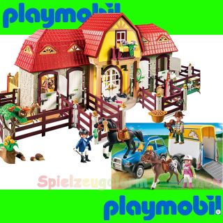 Playmobil Set 5221 5223 Large Riding Barn with Paddocks Truck Horse Trailer